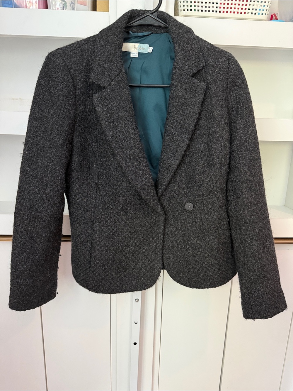 Women’s Boden Wool Blend Button Front Blazer Sz 4 Regular Charcoal Grey